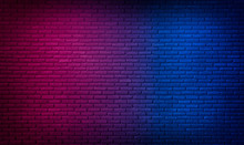 Lighting Effect Red And Blue On Brick Wall For Background Party Happy New Year Happiness Concept , For Showing Products Or Placing Products
