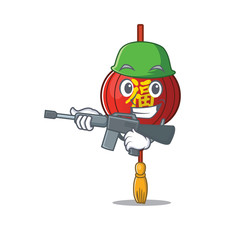 Sticker - A cartoon style of asian lantern Army with machine gun