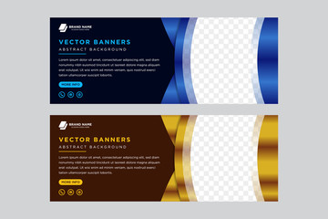 Poster - Abstract horizontal banner web header waves vector. gold ad blue color background. web design. Can be adapt to Brochure, banner Report, Magazine, Poster, gold banner Presentation.
