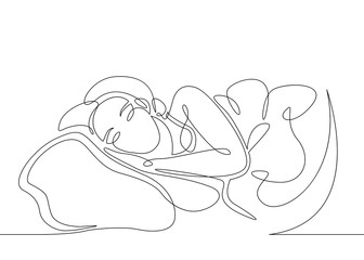 woman sleeping on pillow - single line drawing. One Line Drawing or Continuous Line Art