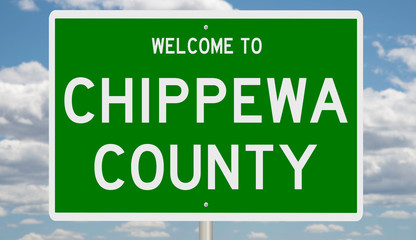 Wall Mural - Rendering of a green 3d highway sign for Chippewa County