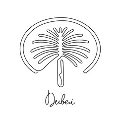 Palm island, Dubai. Continuous line vector illustration.