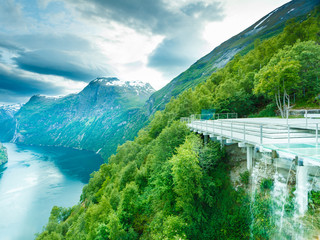 View on Geirangerfjord from Flydasjuvet viewpoint Norway