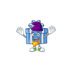 Sticker - Blue gift box mascot cartoon style as an Elf