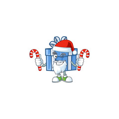 Sticker - Blue gift box Cartoon character in Santa with candy