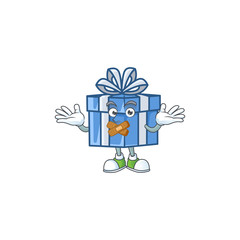 Wall Mural - Blue gift box mascot cartoon character style making silent gesture