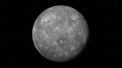 Wall Mural - planet Mercury rotating in space, solar system object in front of the stars space, 4k loop