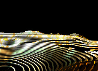Fototapete - Abstract topographic map 3D background with shiny golden lines in sci-fi technology style. 3D illustration