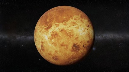Wall Mural - planet Venus rotating in space, solar system object in front of the stars, 4k loop