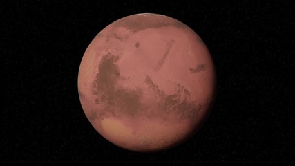 Wall Mural - planet Mars rotating in space, the red world in front of the stars, 4k loop