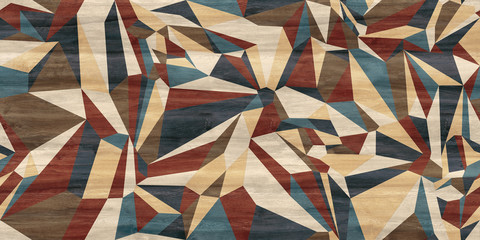 Abstract interior wooden wall with polygonal pattern 3D background