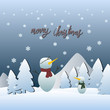 christmas card with snowman on winter