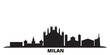 Italy, Milan city skyline isolated vector illustration. Italy, Milan travel cityscape with landmarks