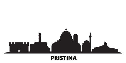 Wall Mural - Kosovo, Pristina city skyline isolated vector illustration. Kosovo, Pristina travel cityscape with landmarks