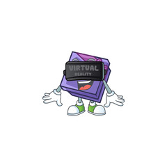 Sticker - cool purple gift box character in Virtual reality headset