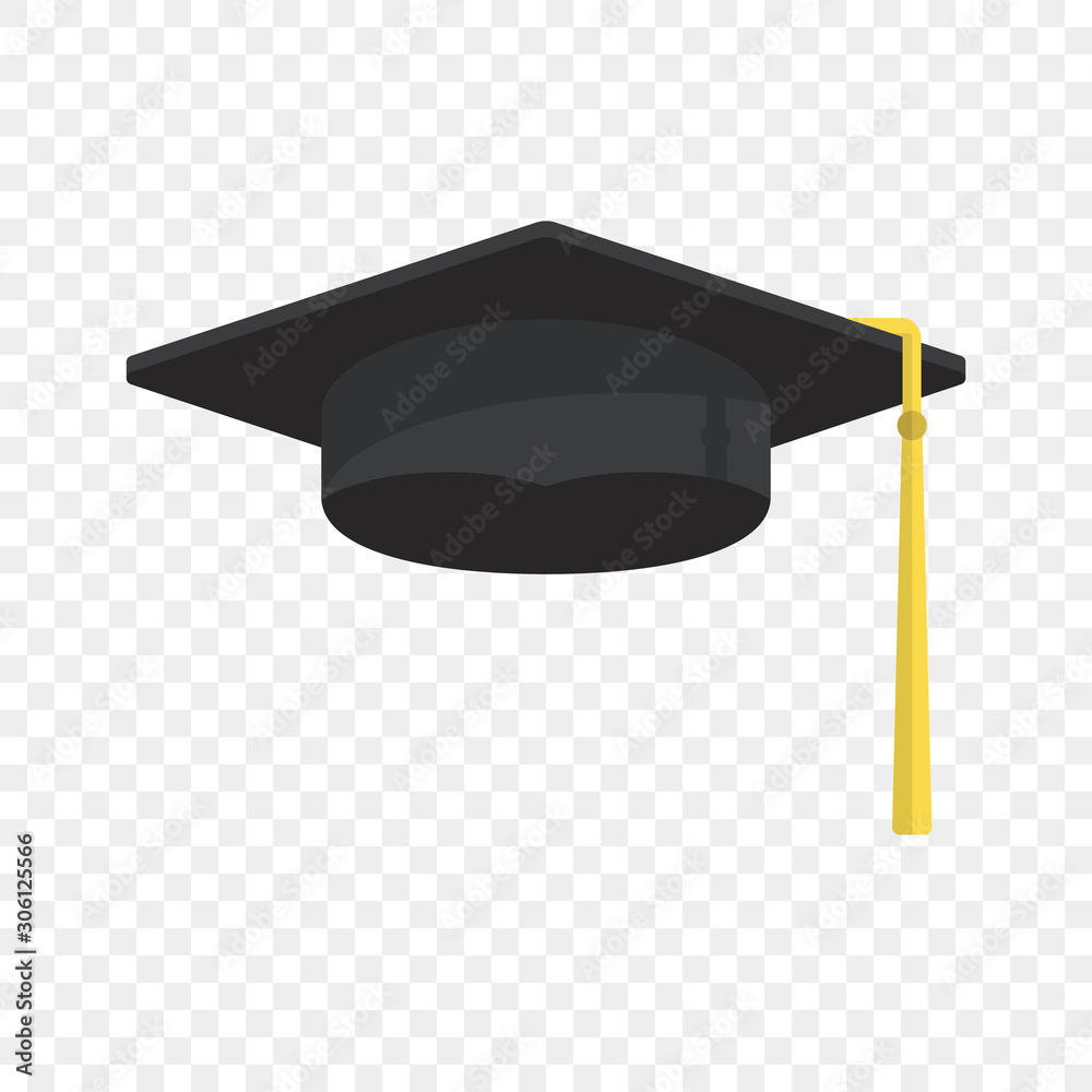 Graduation cap vector isolated on blue background, graduation hat with tassel flat icon, academic cap, graduation cap image, graduation cap - obrazy, fototapety, plakaty 