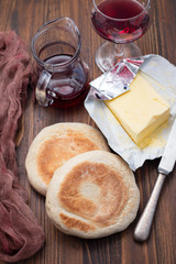 Poster - typical portuguese bread Bolo do Caco with butter and knife