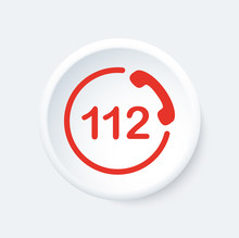 112 Button. Emergency Phone Symbol. White And Red Icon.