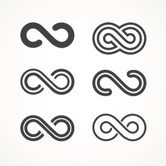 Wall Mural - infinity symbol. vector logos set. black contours of different shapes, thickness and style isolated 