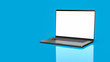 Laptop template isolated on blue background. Template, mockup.	