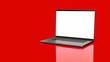 Laptop template isolated on red background. Template, mockup.	