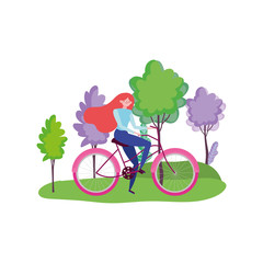 Canvas Print - ecology young woman riding bike in the outdoor