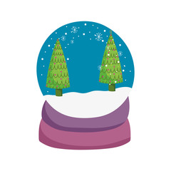 Poster - merry christmas celebration snowglobe with trees snowflakes