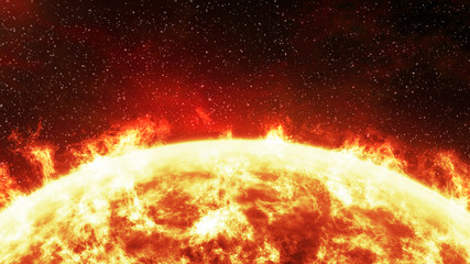 Wall Mural - Close-up of the Sun burning brightly on a stellar background. Computer generated illustration.