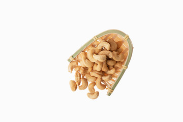 Wall Mural - cashew in chinese container on white background