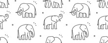 Seamless Pattern With Elephants. Isolated On White Background