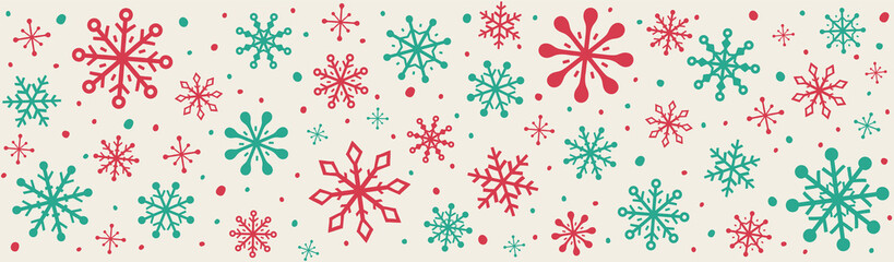 Wall Mural - Christmas ornament with snowflakes. Panoramic header with Xmas decoration. Vector