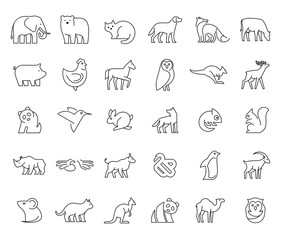 Linear collection of Animal icons. Animal icons set. Isolated on White background