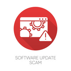 Poster - Software update scam red flat design long shadow glyph icon. Fake system, program upgrade. Malware. Deceptive pop-up ad. Financial fraud. Fraudulent scheme. Vector silhouette illustration