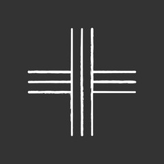 Poster - Cross chalk icon. Straight parallel stripes. Crossed strokes. Geometric cruciform figure. Decorative graphic element. Abstract shape. Isometric form. Isolated vector chalkboard illustration