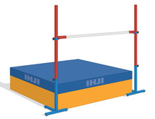 High Jump Bar On Standards And Crash Mat Isolated On A White Background