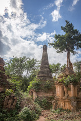 Shwe Inn Dain Pagoda, Inle lake, Myanmar. Ancient Inn Dain complex consists of 1054 pagodas.