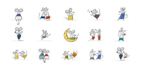 Funny mouse family, symbol of 2020 year. Banner for your design