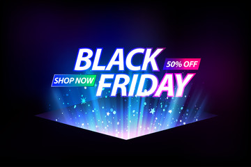 Poster - Black Friday Banner with Blue Light. Vector illustration