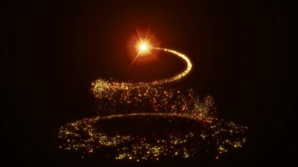 Wall Mural - sparkling golden glitter spiral lens teffect. shining christmas magic particles and sparkling star o