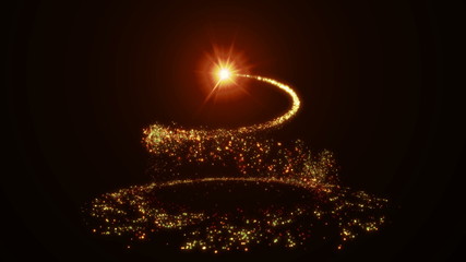 Wall Mural - sparkling golden glitter spiral effect. shining christmas magic particles and sparkles circles on bl