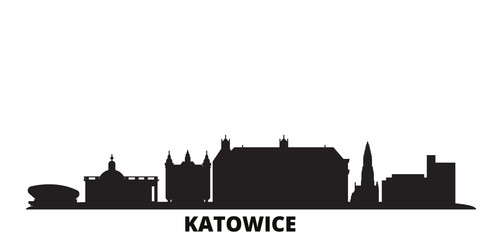 Wall Mural - Poland, Katowice city skyline isolated vector illustration. Poland, Katowice travel cityscape with landmarks