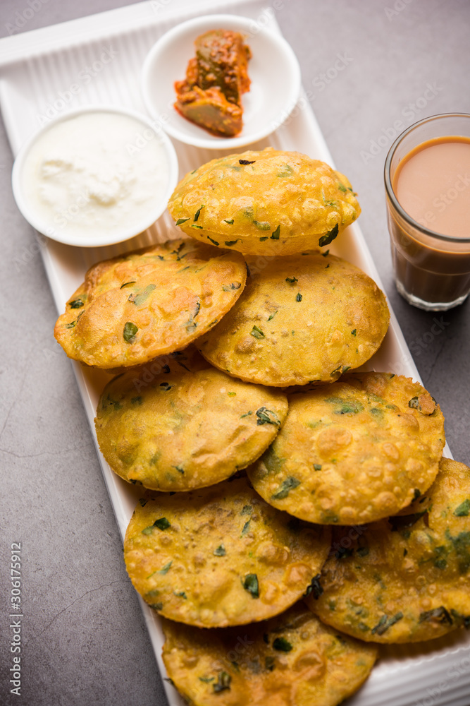 Methi Poori or Puri made using Fresh fenugreek leaves missed with wheat ...