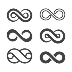 Wall Mural - infinity symbol. vector logos set. black contours of different shapes, thickness and style isolated 