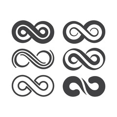 Wall Mural - infinity symbol. vector logos set. black contours of different shapes, thickness and style isolated 