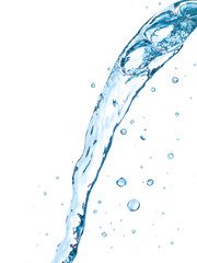 strong flow of water on an isolated white background