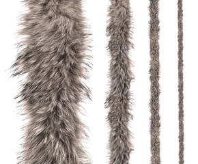set of stripes of gray fur of different sizes on an isolated white background.
