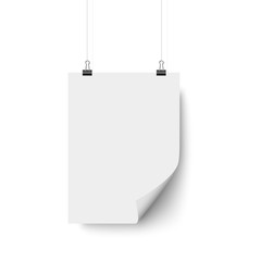 Wall Mural - white blank paper poster hanging with bent corner