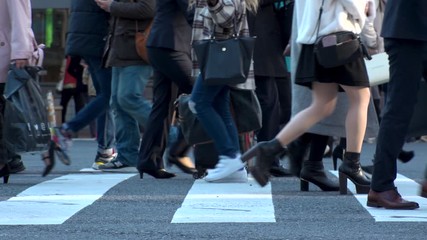 tokyo, japan - nov 2019 : crowd of people at shibuya scramble crossing in busy early evening rush ho