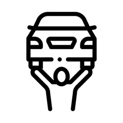 Sticker - Man Raises Car Icon Vector. Outline Man Raises Car Sign. Isolated Contour Symbol Illustration