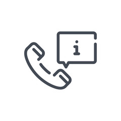 Poster - Customer call support service with help information line icon. Phone tube with info chat box vector outline sign.